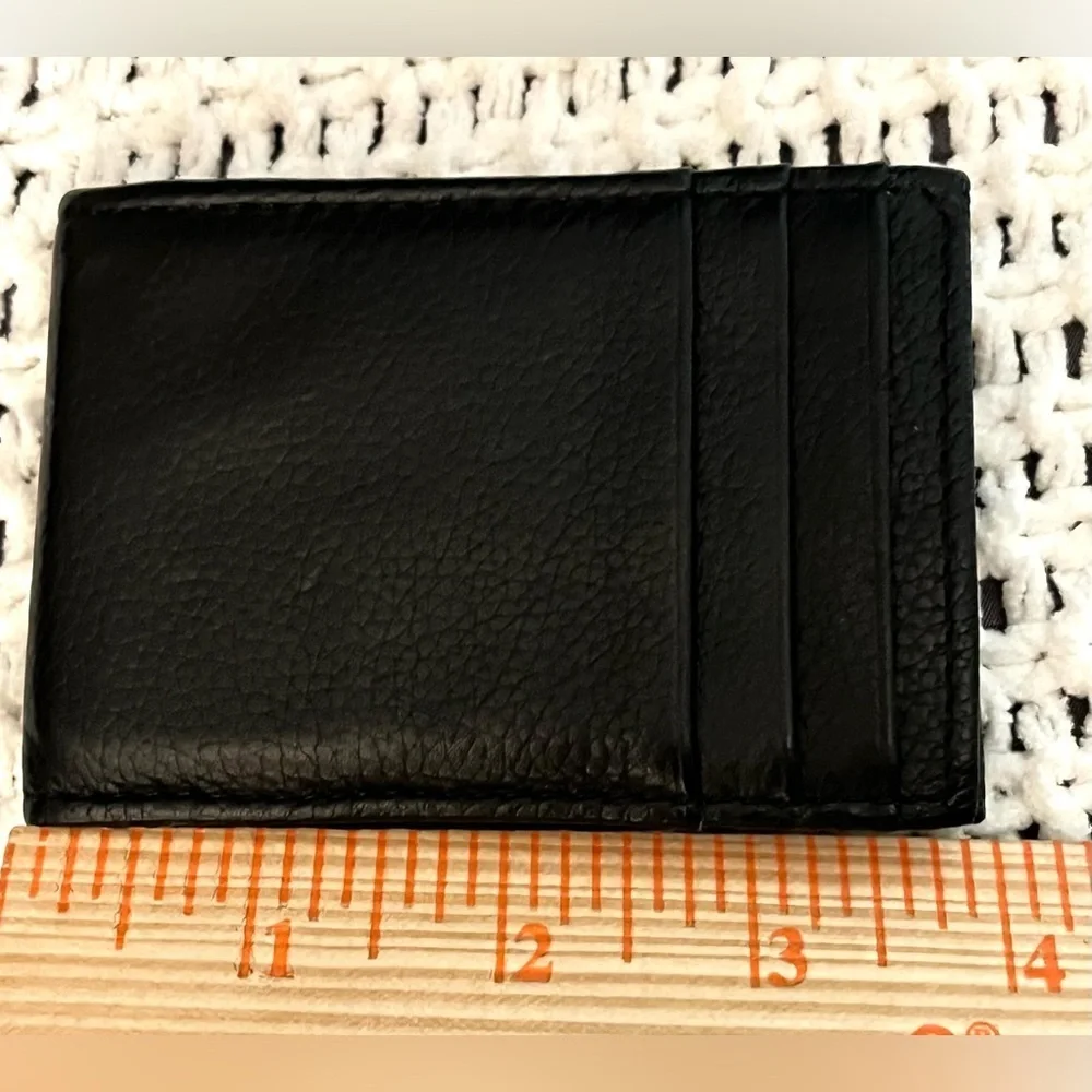 Unisex Black Leather Money Holder w/Card Slots, ID Window, Magnetic Close, RFID